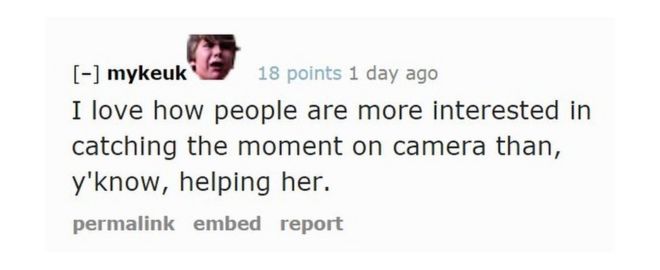 mykeuk на Reddit: Мне нравится, что люди больше заинтересованы в том, чтобы запечатлеть момент на камере, чем, знаете ли, помочь ей.