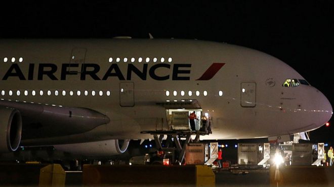 Un avion d'Air France stationnant à l'aéroport d'Utah aux Etats-Unis.