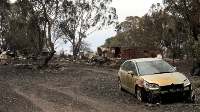 A burnt-out property in Woodside, New South Wales