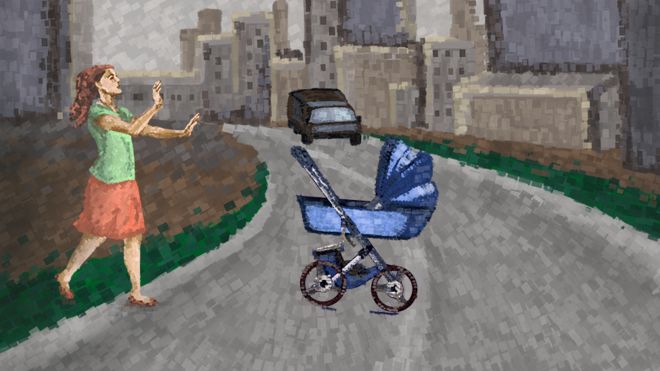 Ilustração de mulher com carrinho de bebê