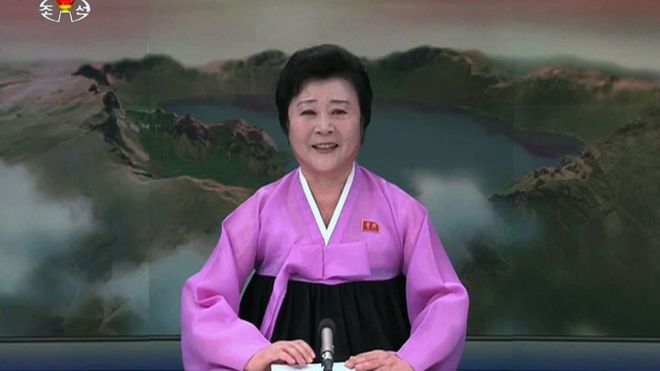 Диктор Северной Кореи Ри Чун Хи, на снимке 7 февраля 2016 года