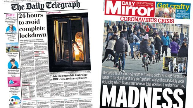 Первые страницы Daily Telegraph и Daily Mirror
