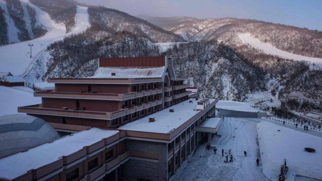 Изображение показывает горнолыжный курорт Масикрионг в Северной Корее