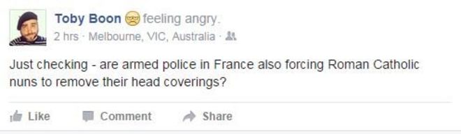 Просто проверяю - заставляет ли вооруженная полиция во Франции заставлять римско-католических монахинь снимать головные уборы?