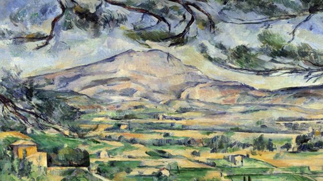Parte de uno de los cuadros de Cézanne con el monte de Sainte-Victorie.