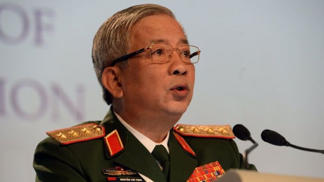 Vietnam's Vice Minister of Defence Nguyen Chi Vinh speaks during plenary session at the 15th International Institute for Strategic Studies (IISS) Shangri-La Dialogue in Singapore on June 5, 2016. / AFP / ROSLAN RAHMAN (Photo credit should read ROSLAN RAHMAN/AFP/Getty Images)
