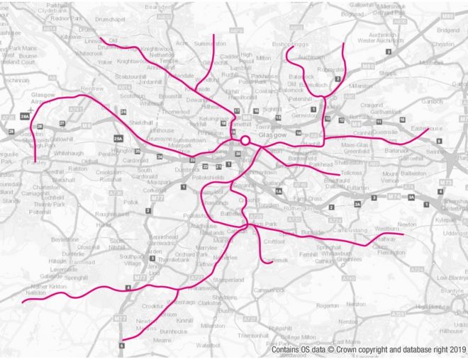 Карта того, как могло бы выглядеть метро Глазго