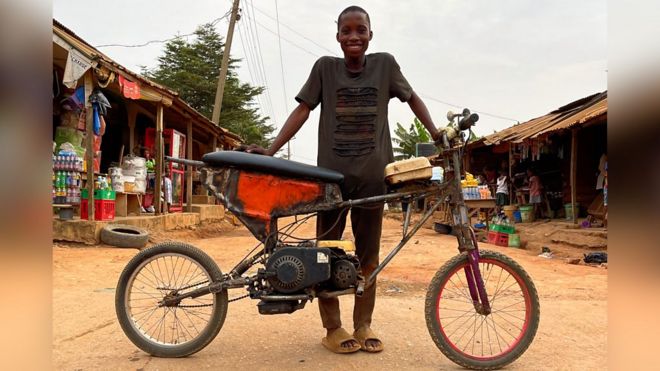 16 year-old boy turn generator to motor bike