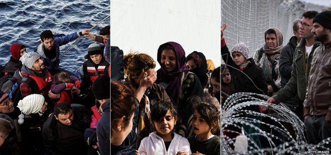 Составное изображение, показывающее три разных лота мигрантов