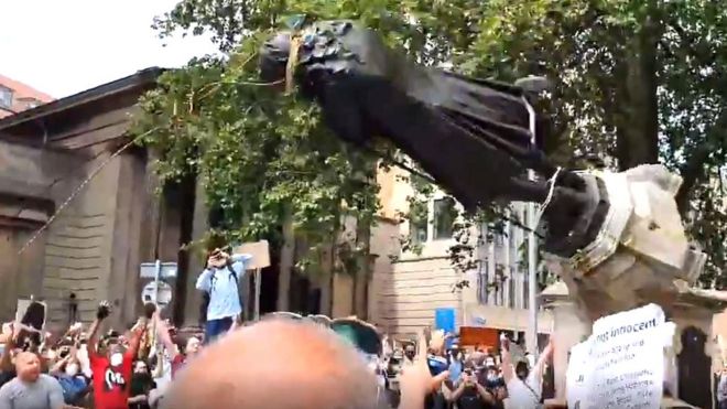 Protesters tear down Edward Colston statue in Bristol