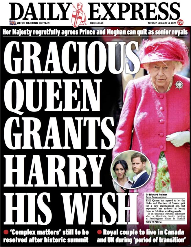 Daily Express front page 14 January