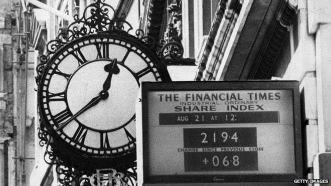 около 1965 года: лондонская фондовая биржа Financial Times: фондовый индекс