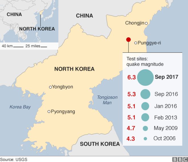 Карта: ядерные испытания Северной Кореи