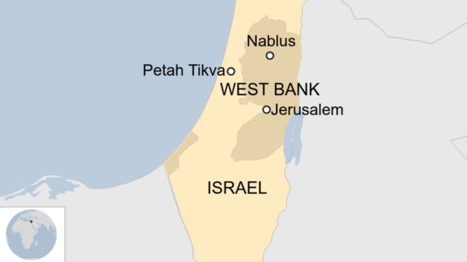Map showing location of Petah Tikva