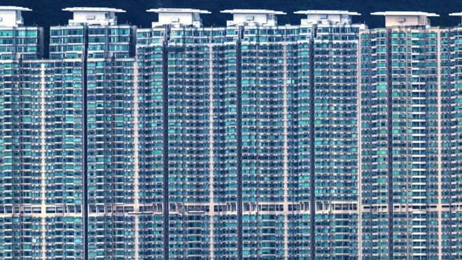 A residential building complex is seen on Hong Kong's outlying Lantau Island on August 16, 2017.