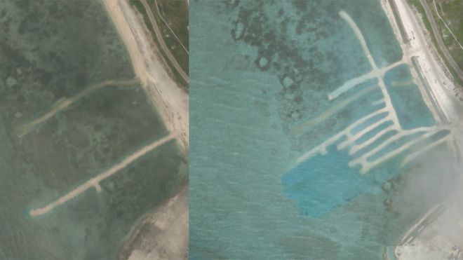 Hình ảnh chụp vệ tinh trong ngày 17/4 và 25/6 cho thấy các hoạt động nạo vét của TQ tại đảo Phú Lâm