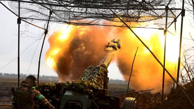 Ukrainian artillery fires at enemy positions near Bakhmut, eastern Ukraine. File photo