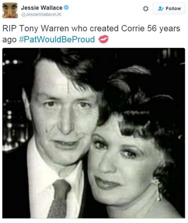 Джесси Уоллес: RIP Тони Уоррен, который создал Corrie 56 лет назад #PatWouldBeProud