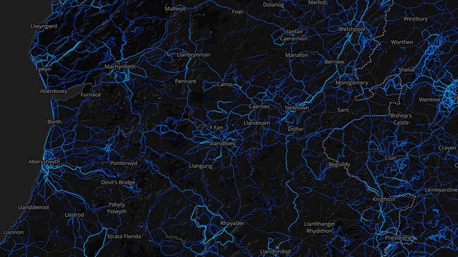 Поуис - бегущие маршруты (пользователи Strava 2015)