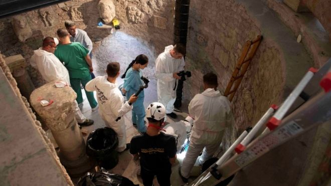 Experts open the trapdoor in the Teutonic Cemetery in the latest search