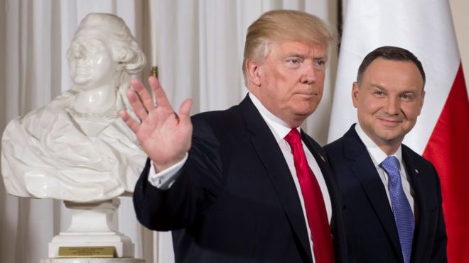 Donald Trump (left) with Andrzej Duda in Warsaw, 6 July