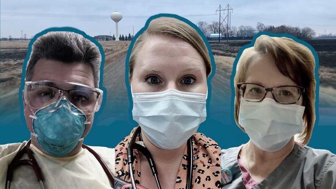 Three health workers from Unity Medical Center in Grafton, North Dakota