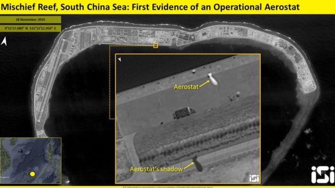 Hình ảnh vệ tinh cho thấy Trung Quốc đang triển khai khí cầu ở Đá Vành Khăn trên Biển Đông