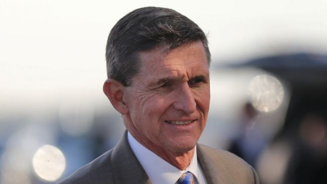 U.S. National Security Advisor Michael Flynn boards Air Force One at West Palm Beach International airport in West Palm Beach, Florida U.S., February 12, 2017