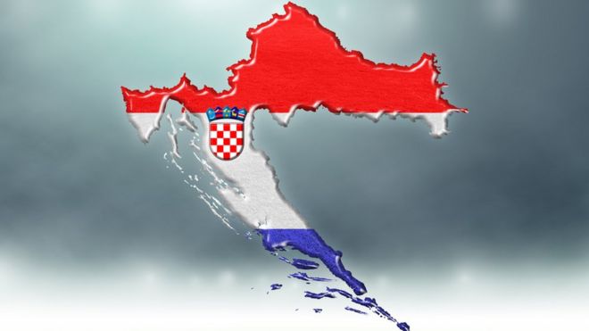 Bandera de Croacia con el mapa del país.
