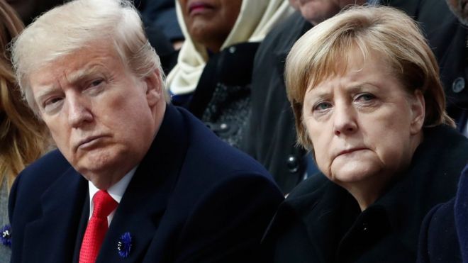 Президент США Дональд Трамп и канцлер Германии Ангела Меркель