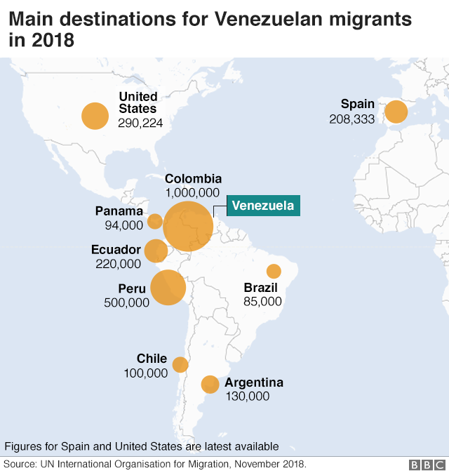 Карта, показывающая, куда ушли венесуэльские мигранты