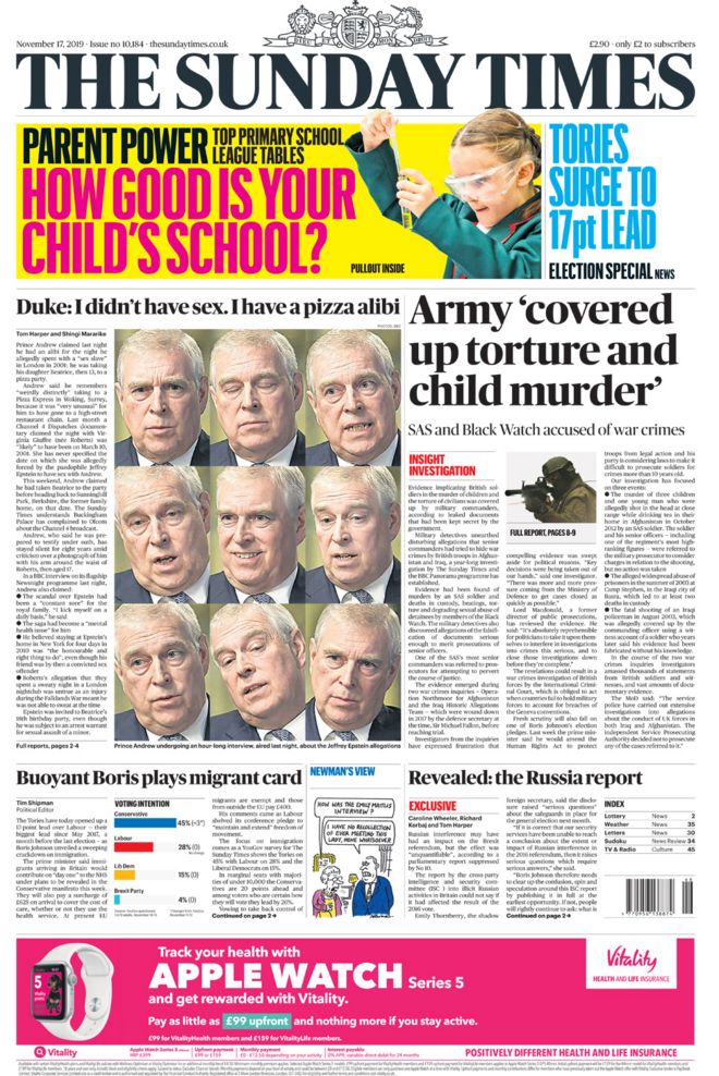 Image result for sunday times front page"