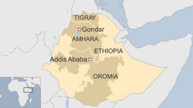 Карта с указанием регионов Эфиопии