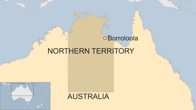 Карта Австралии с изображением города Борролула на севере территории