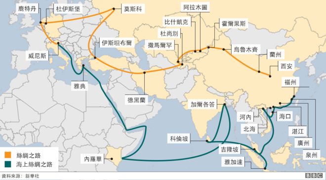 "一带一路"基于古丝绸之路而设计，希望推进中国经济走向世界。