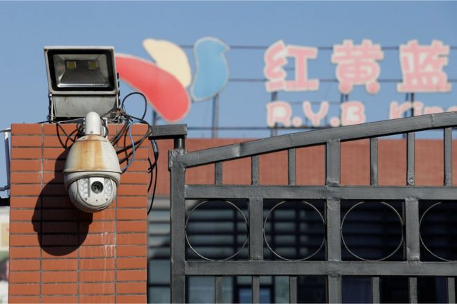 A security camera is pictured at the kindergarten run by pre-school operator RYB Education Inc being investigated by China's police, in Beijing, China November 24, 2017