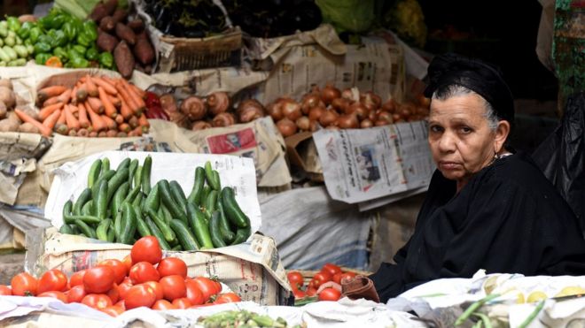 امرأة تبيع خضروات في مصر