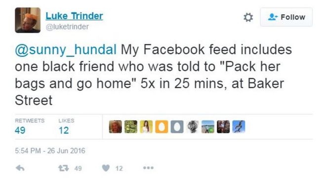 @sunny_hundal В моем фейсбуке есть одна чернокожая подруга, которой велено собирать вещи и идти домой 5 раз за 25 минут на Бейкер-стрит