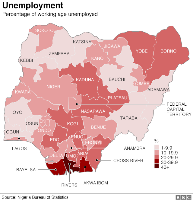 Карта, показывающая уровень безработицы по штатам