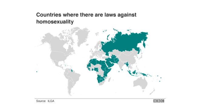 Карта мира, показывающая, где однополый секс является незаконным