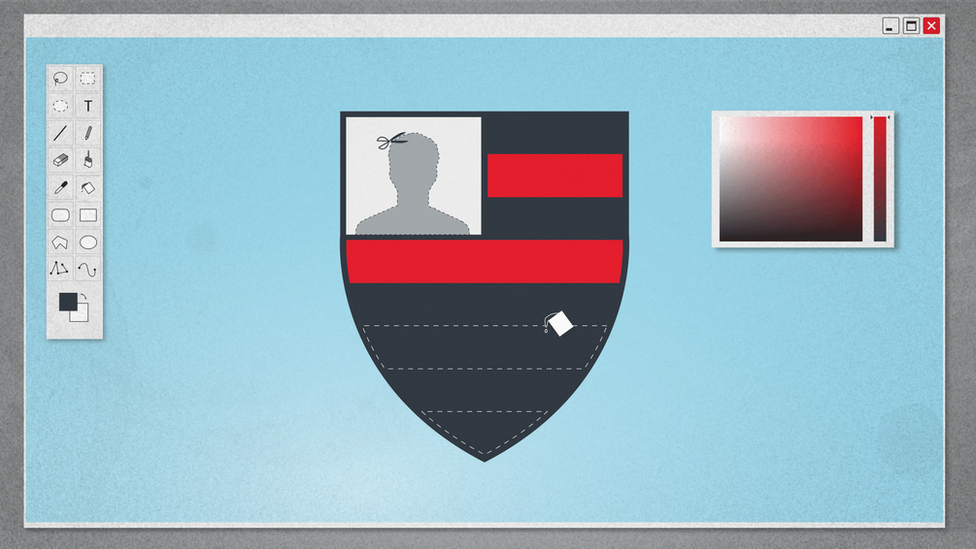 Ilustração mostra foto alterada em escudo do Flamengo