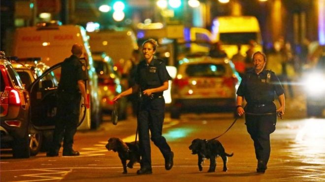 Police dogs at near Finsbury Park Mosque