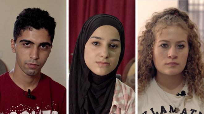 Husam Abu Khalifa, Malak Al-Ghalit y Ahed Tamimi.