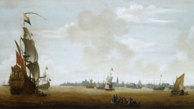 Вид Амстердама с морской живописи