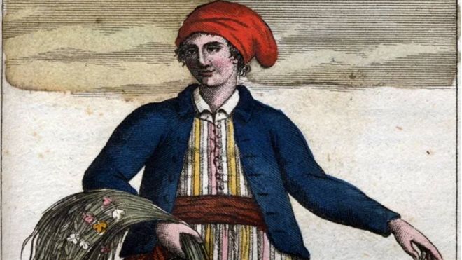 Retrato imaginado de Jeanne Baret vestida de marinero hecho postumamente, en 1817.