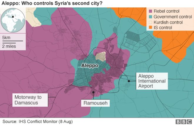 Карта, показывающая, кто контролирует Алеппо