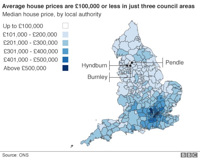 Тепловая карта средних цен на жилье в Англии