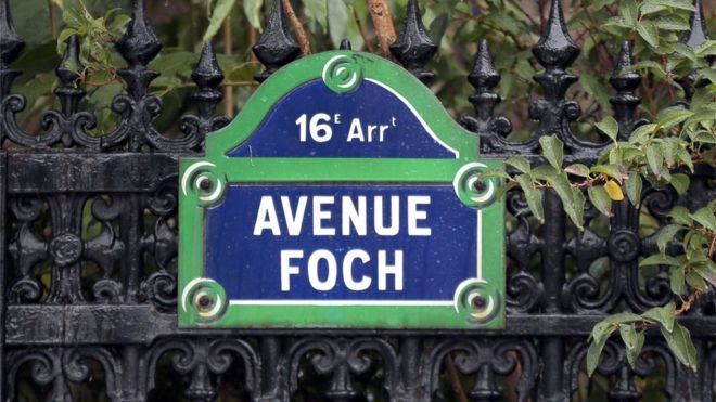 A street sign of the Avenue Foch in the 16th sub-district of Paris (file photo)