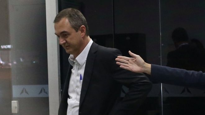 Brazil's billionaire businessman Joesley Batista is pictured at the Brasilia international airport, after testimony in Brasilia, Brazil, September 7, 2017.