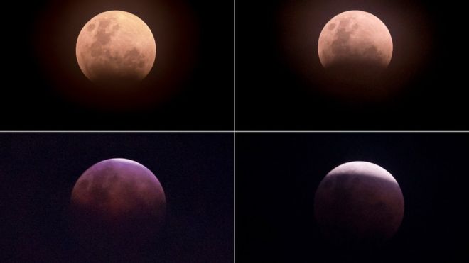 Các hình ảnh siêu trăng máu trong lúc nguyệt thực chụp được ở thủ đô Jakarta, Indonesia hôm 31/1.